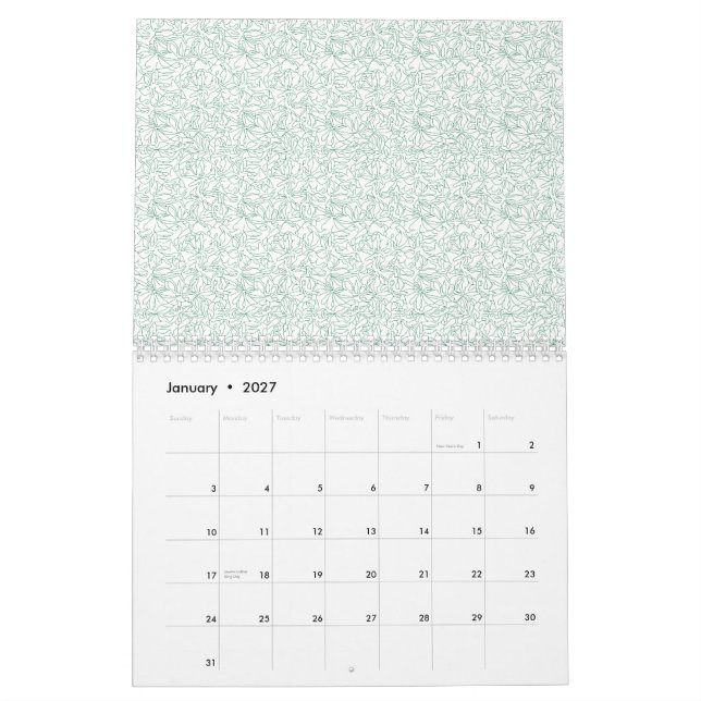 A seamless geometric pattern featuring interlockin calendar (Jan 2027)