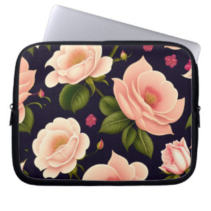 A seamless pattern with pink roses on a dark backg laptop sleeve