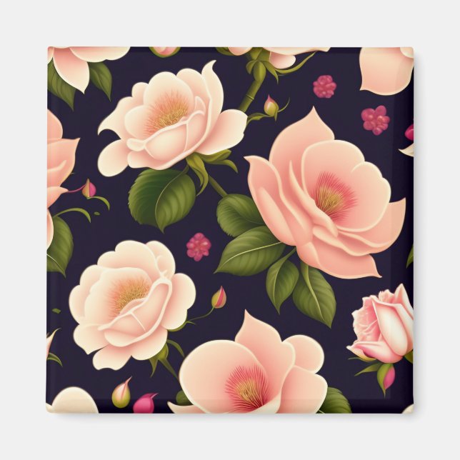 A seamless pattern with pink roses on a dark backg magnet (Front)
