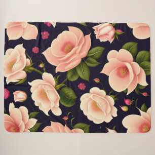 A seamless pattern with pink roses on a dark backg sherpa blanket