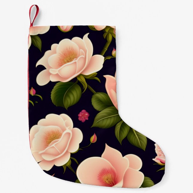 A seamless pattern with pink roses on a dark backg small christmas stocking (Front)