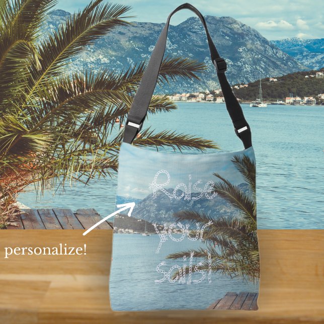 A Seascape with Mountains and a Palm Tree Crossbody Bag (Creator Uploaded)