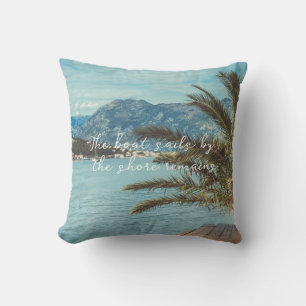 A Seascape with Mountains and a Palm Tree Cushion