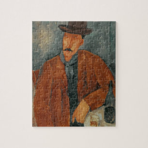 A seated man leaning on a table jigsaw puzzle