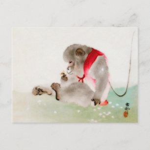 A Seated Monkey Observing An Insect Postcard