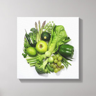 A selection of green fruits & vegetables. canvas print