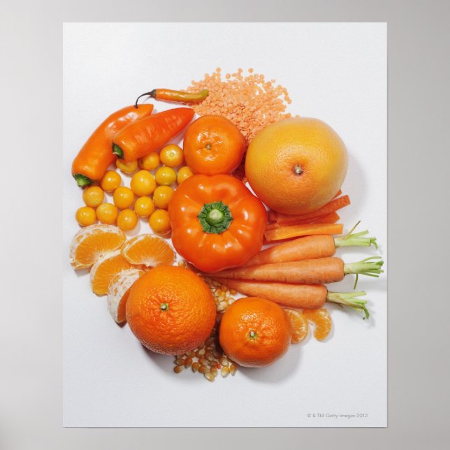 A selection of orange fruits & vegetables. poster (Front)
