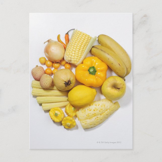 A selection of yellow fruits & vegetables. postcard (Front)