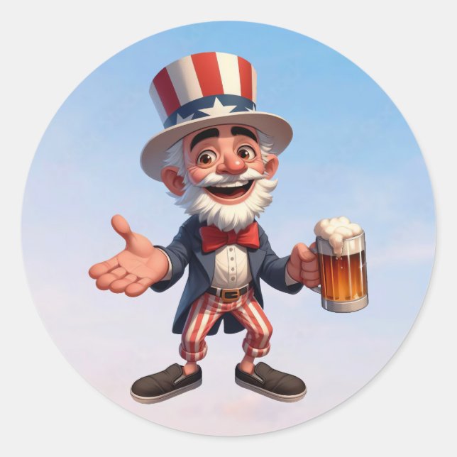 A senior citizen dressed as Uncle Sam Classic Round Sticker (Front)