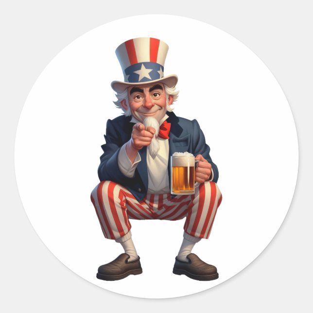 A senior citizen dressed as Uncle Sam Classic Round Sticker (Front)
