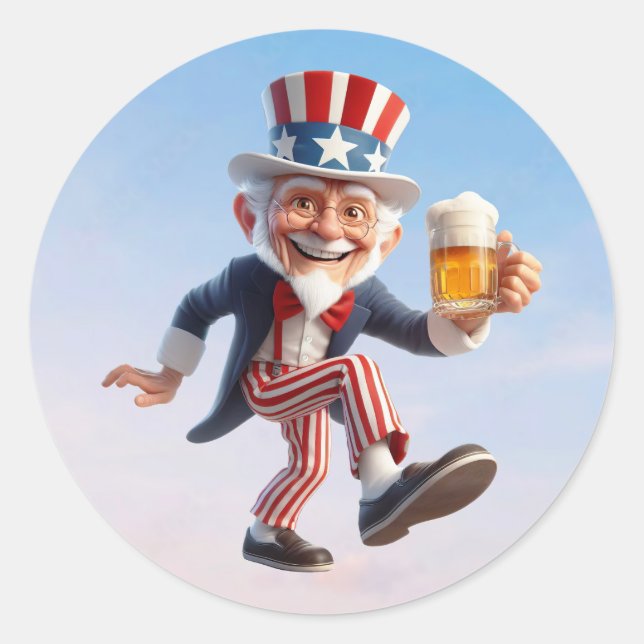 A senior citizen dressed as Uncle Sam Classic Round Sticker (Front)