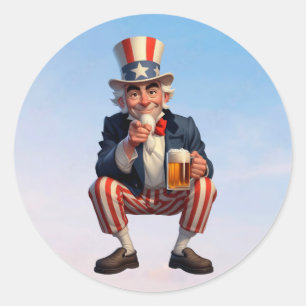 A senior citizen dressed as Uncle Sam Classic Round Sticker