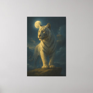 A serene and powerful white tiger painted in premi canvas print