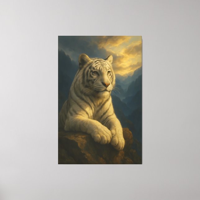 A serene and powerful white tiger painted in premi canvas print (Front)