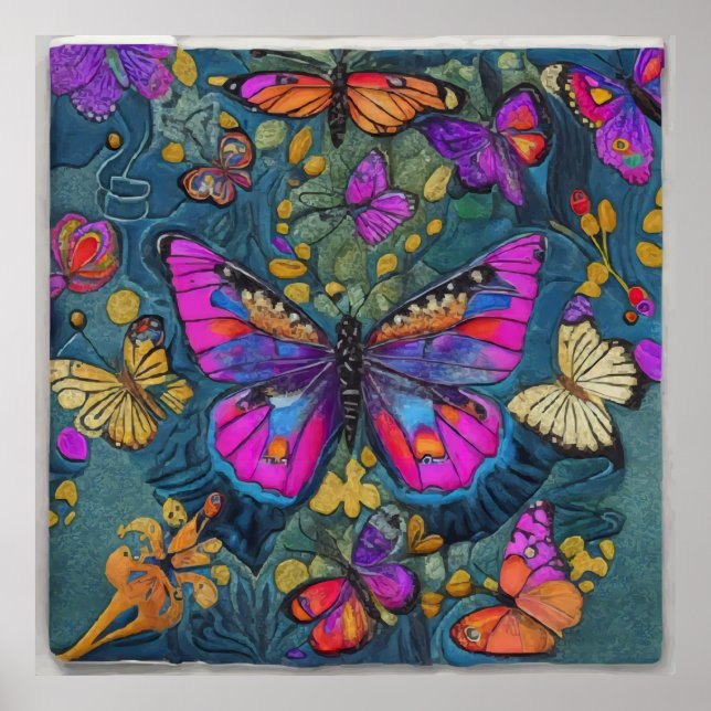 A serene kaleidoscope of butterflies fills the air poster (Front)