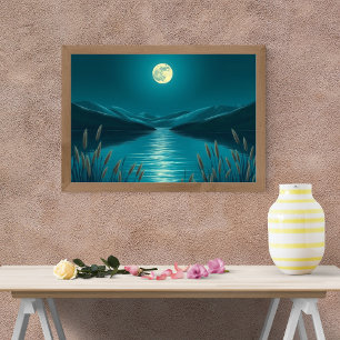 A Serene Moonlit Lake Amidst Whispering Reeds Poster