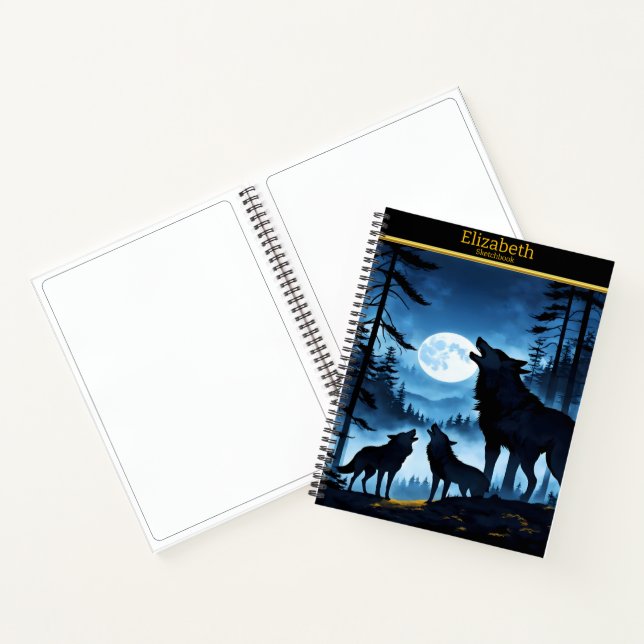 A serene night with wolves howling at the moon notebook (Inside)
