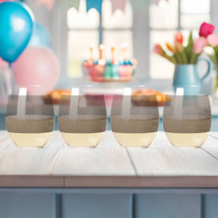 A series of brown and white stripes arranged on a stemless wine glass