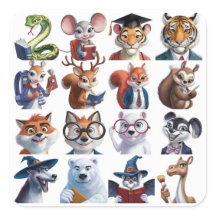 A Set of 12 Back to School Cute Animal