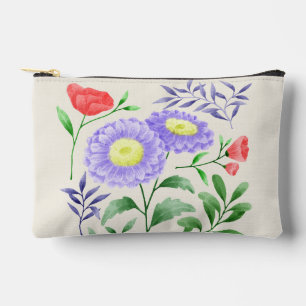A set of flowers painted in watercolor accessory pouch