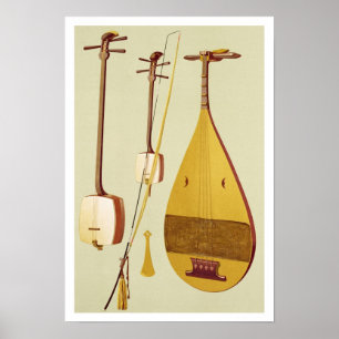 A shamisen, a kokyu and a biwa, Japanese, from 'Mu Poster