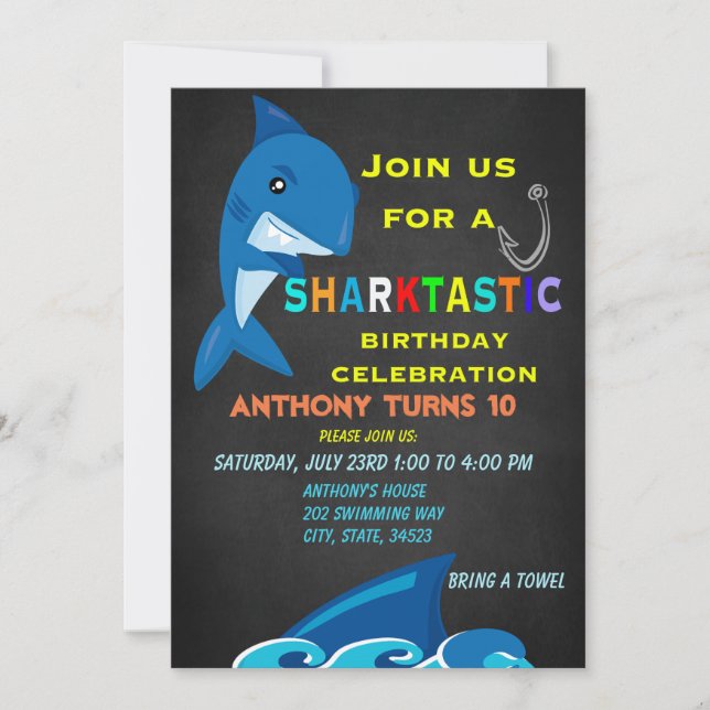 A Sharktastic Birthday Celebration Invitation (Front)