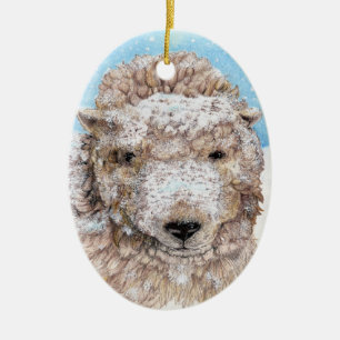 A Sheep in Snow Ceramic Tree Decoration