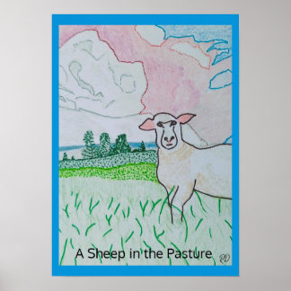 A Sheep in the Pasture Thick Azure Blue Border Poster
