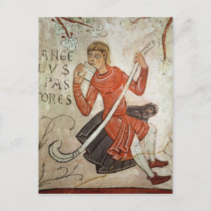 A shepherd playing a flageolet postcard