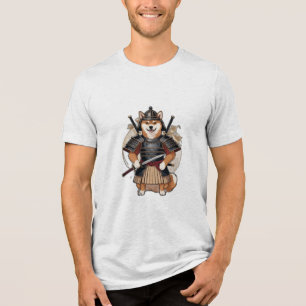 A shiba inu in a samurai outfit, holding a katana. Tri-Blend shirt
