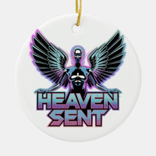 A shiny, metallic angel with wings, Y2K design Ceramic Tree Decoration