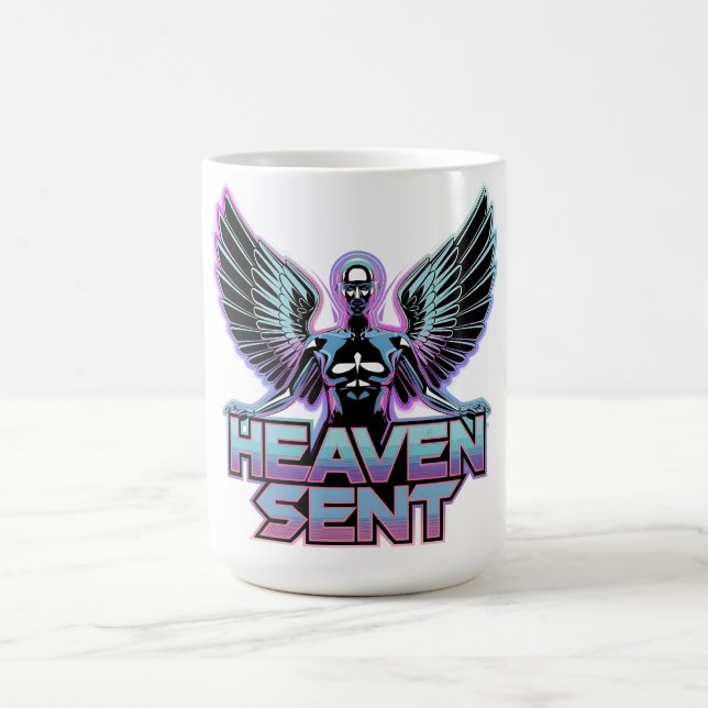 A shiny, metallic angel with wings, Y2K design Coffee Mug (Center)