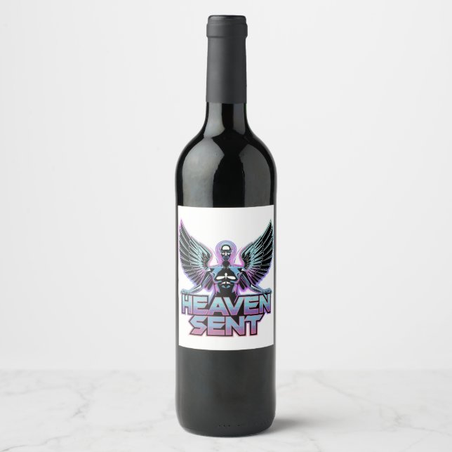 A shiny, metallic angel with wings, Y2K design Wine Label (Front)