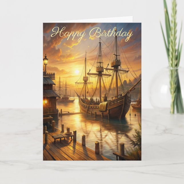 A Ship at the Docks Birthday Card (Front)