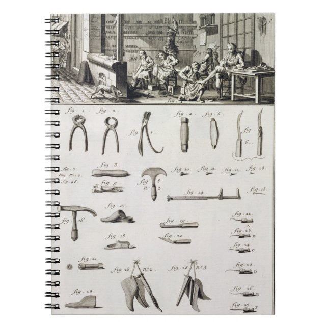 A shoe and bootmaker and their tools, from the 'En Spiral Notebook (Front)