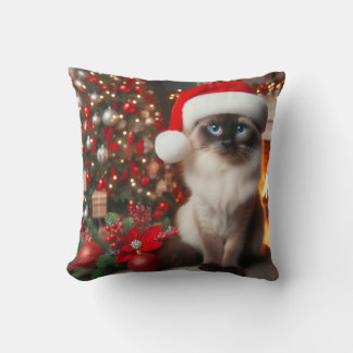 A Siamese cat with Santa hat Cushion