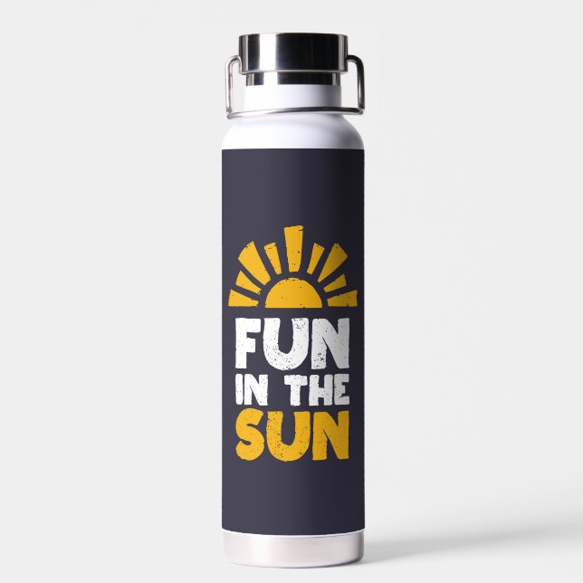 A sign that says fun on the sun water bottle (Back)
