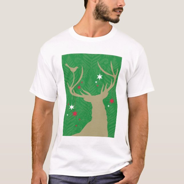 A silhouette of a deer with stars hanging from its T-Shirt (Front)