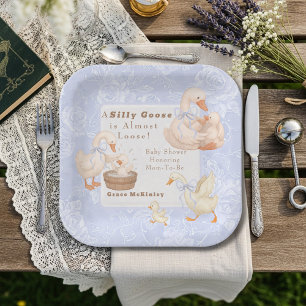 A Silly goose Blue baby shower Paper Plate