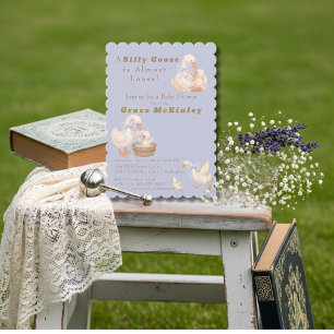 A Silly Goose is Almost Loose Blue Baby Shower Invitation