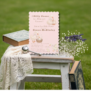 A Silly Goose is Almost Loose Pink Baby Shower Invitation