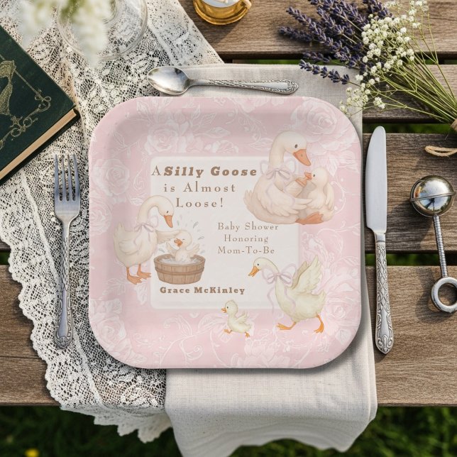 A Silly goose Pink baby shower Paper Plate (A Silly goose Pink baby shower Paper Plates)