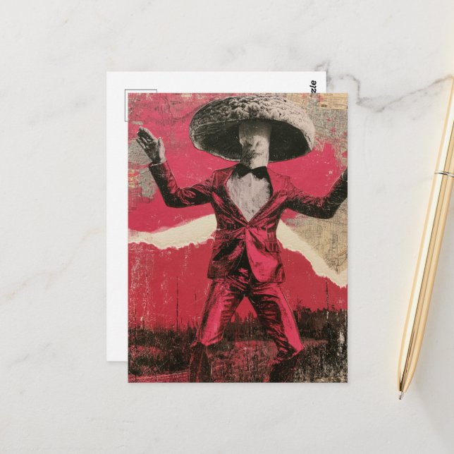 A silly retro dancing mushroom postcard (Front/Back In Situ)