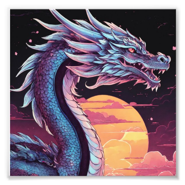 A silver dragon on a black background  photo print (Front)