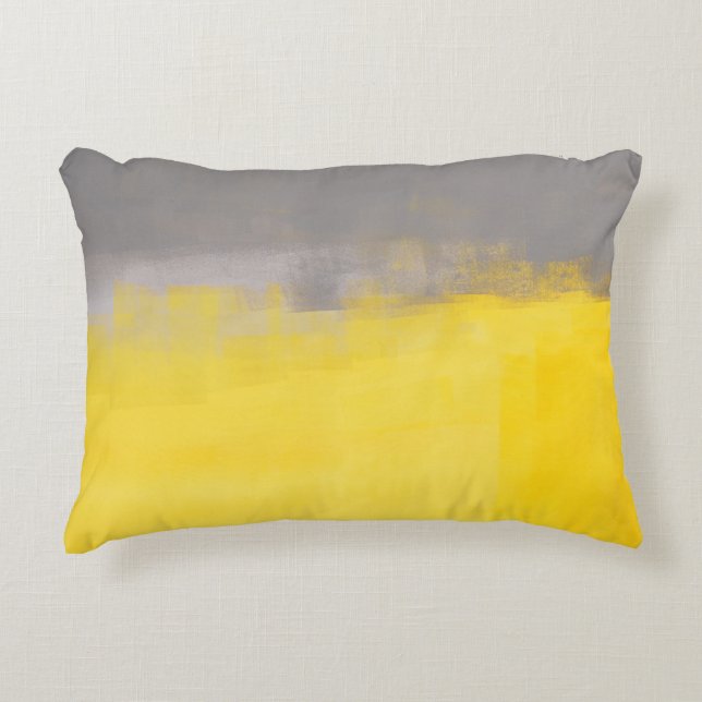 'A Simple Abstract' Grey and Yellow Art Pillow (Front)