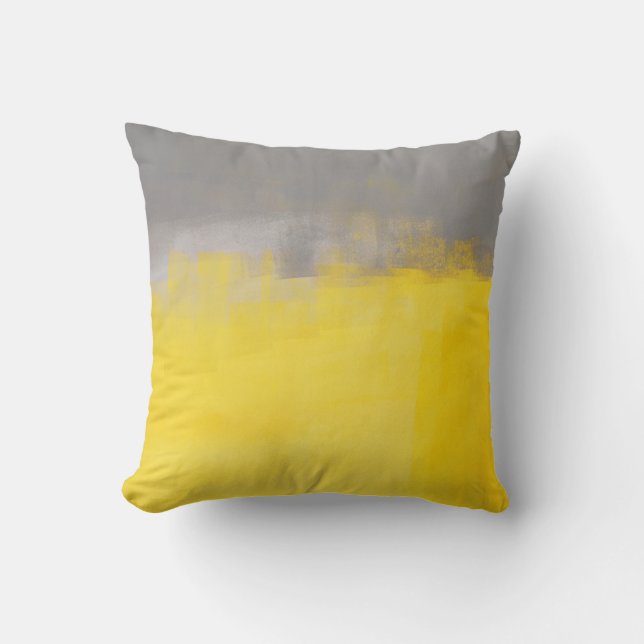 'A Simple Abstract' Grey and Yellow Art Pillow (Front)