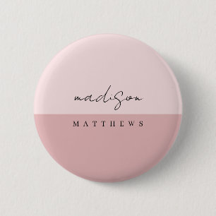 A simple blush pink stylish custom monogram 6 cm round badge