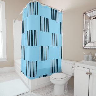 A Simple Design of Black Lines on Light Blue Shower Curtain
