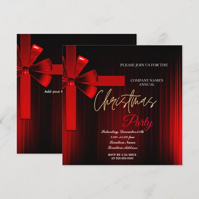 A simple  Elegant Red Christmas Party Invitation  (Front/Back)