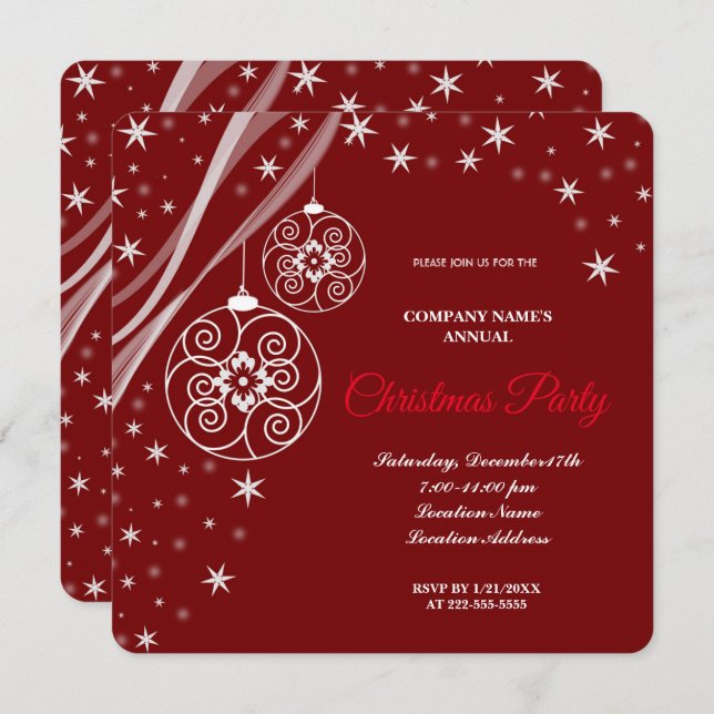 A simple  Elegant Red Christmas Party Invitation  (Front/Back)